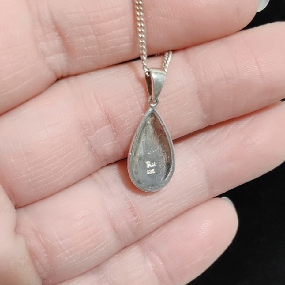 925 Sterling Silver Minimalist Green Prehnite Teardrop Necklace - Picture 2 of 9